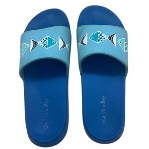Vera Bradley Slide Sandals Go Fish Print Design Blue Women Small Size 5/6